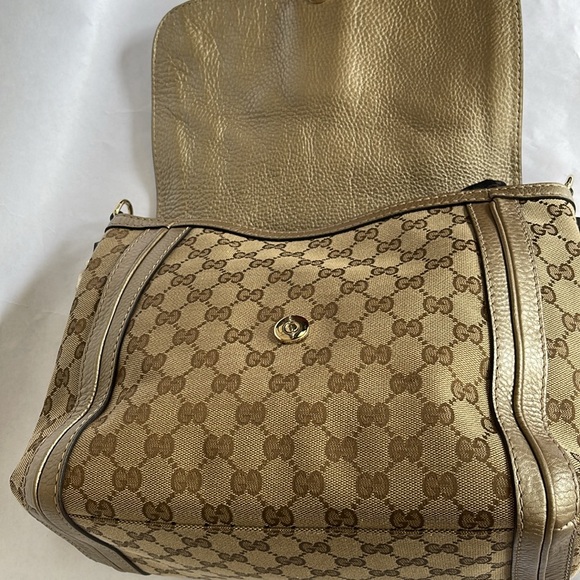 Gucci Bella Flap 2-Way Satchel GG Canvas Gold Leather - Picture 13 of 16